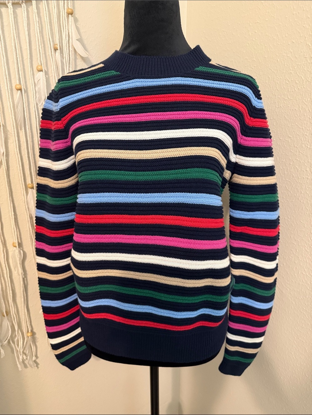 LOFT Navy Multicolor Striped Sweater